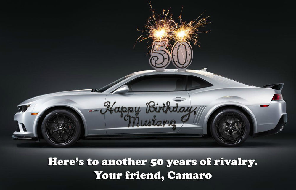 Gest de fair-play: Chevrolet Camaro îi urează „La mulţi ani!” rivalului Ford Mustang - Poza 1