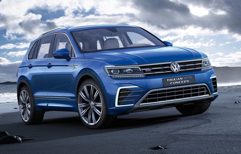 VW Tiguan GTE anunță viitoarea versiune hibrid plug-in: 1.9 l/100 km și panouri solare pe plafon - Poza 1