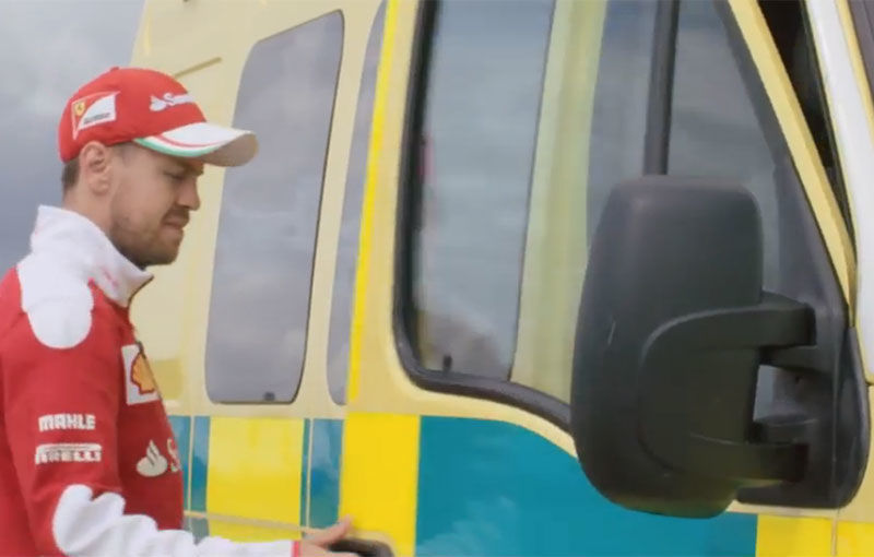Schimb de job-uri: Sebastian Vettel conduce o ambulanță pe circuit și încearcă să bată un Ferrari 488 GTB - Poza 1