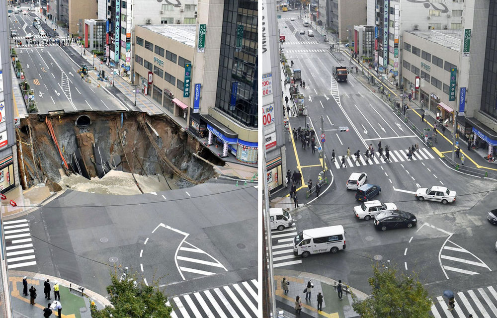Japonezii ne arată cum se asfaltează o stradă: o groapă de 15 metri a fost acoperită în două zile - Poza 1