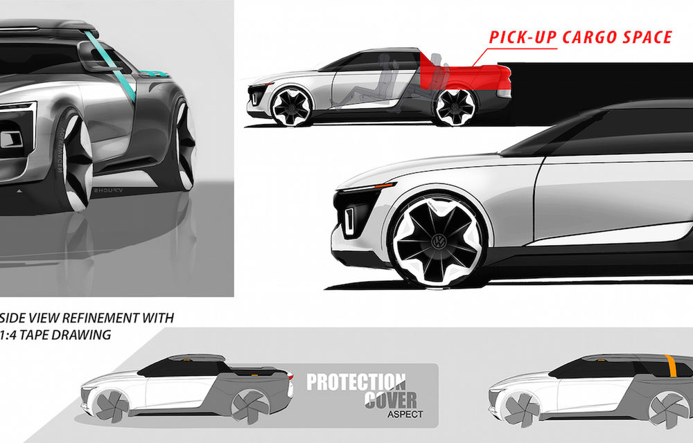 Cum ar arăta mașinile Volkswagen dacă ar fi desenate de studenții mărcii: Varok Concept este un pick-up care se transformă în break - Poza 8