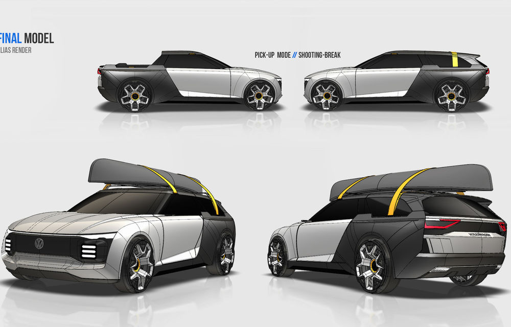 Cum ar arăta mașinile Volkswagen dacă ar fi desenate de studenții mărcii: Varok Concept este un pick-up care se transformă în break - Poza 7