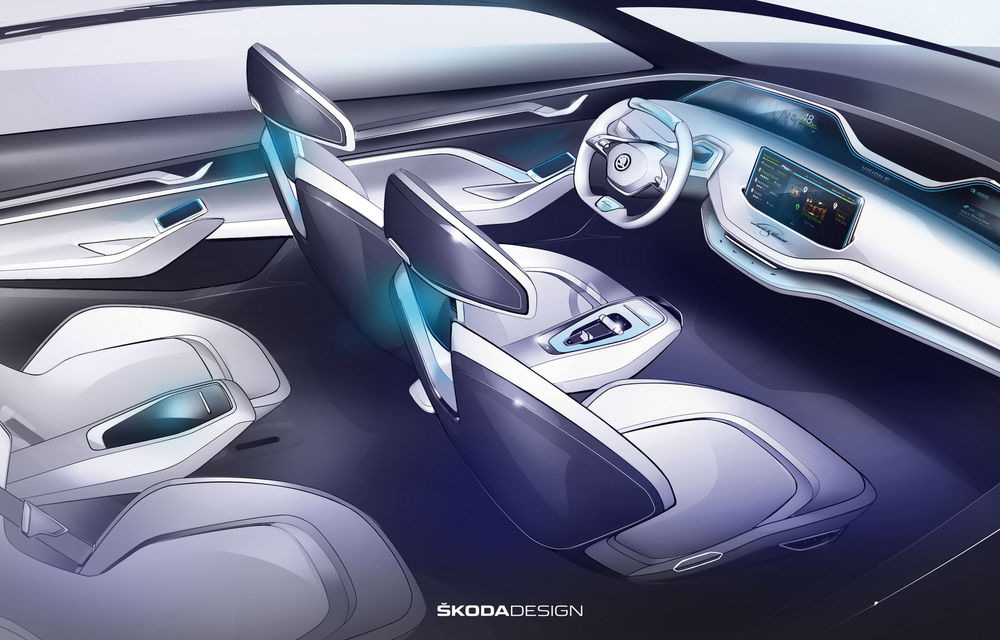 Skoda ne invită în interiorul conceptului său electric: Vision E va avea scaune care se rotesc și un volan retractabil - Poza 4
