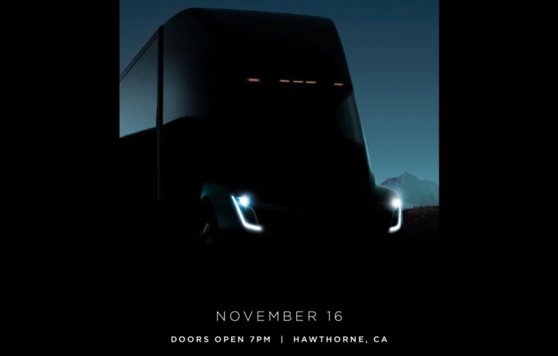 O nouă imagine teaser cu viitorul cap-tractor Tesla: prezentarea oficială are loc în 16 noiembrie - Poza 1