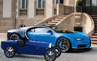 Bugatti lansează Baby II: vehiculul electric de mici dimensiuni are roți motrice spate, dezvoltă 13 CP și este inspirat de legendarul Type 35.