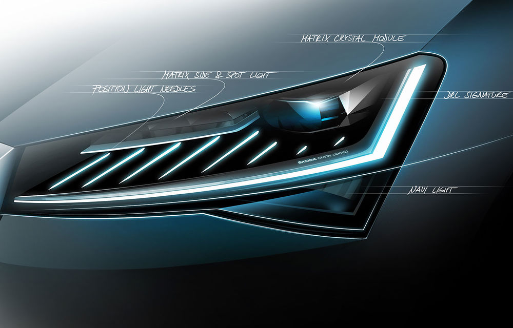 Un nou teaser cu Skoda Superb facelift: vârful de gamă al cehilor va fi echipat cu faruri cu tehnologie LED Matrix - Poza 1