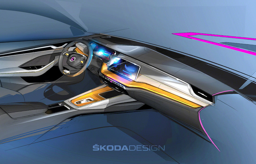 Primele schițe cu interiorul noii generații Skoda Octavia: modelul cehilor va avea, în premieră, un volan cu două spițe - Poza 1