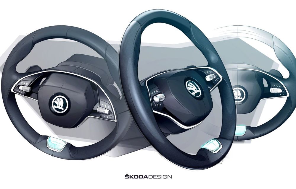 Primele schițe cu interiorul noii generații Skoda Octavia: modelul cehilor va avea, în premieră, un volan cu două spițe - Poza 2