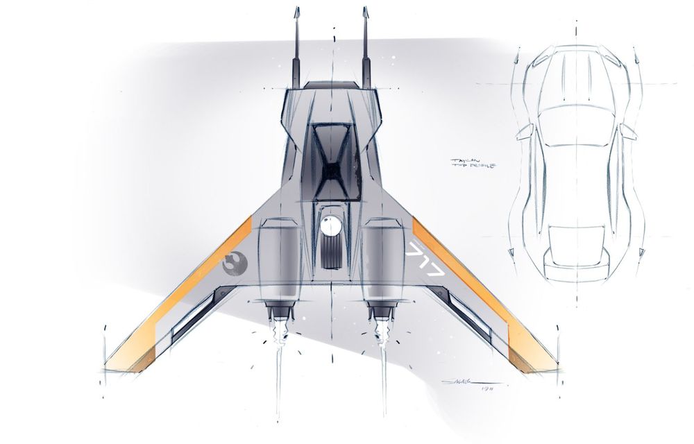 Primele schițe cu nava spațială dezvoltată de Porsche pentru noua peliculă Star Wars: The Rise of Skywalker - Poza 3