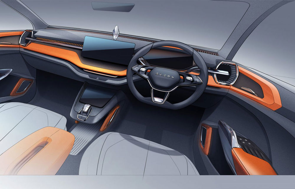 Prima schiță cu interiorul viitorului concept Skoda Vision IN: cehii pregătesc un SUV dedicat exclusiv pieței din India - Poza 1
