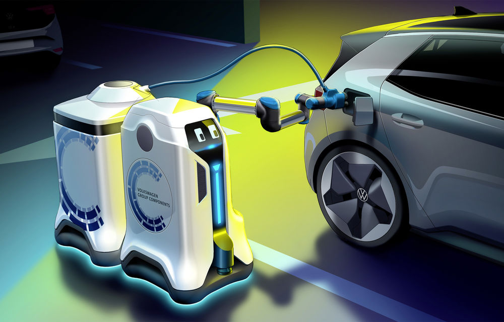 Volkswagen prezintă un robot mobil cu baterii care încarcă mașinile electrice: concept ideal pentru zone fără stații de încărcare - Poza 1
