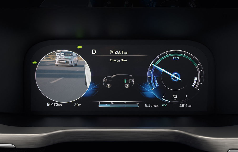 Kia introduce o versiune îmbunătățită a sistemului pentru monitorizarea unghiului mort: mașinile din trafic sunt afișate pe instrumentarul digital de bord - Poza 1