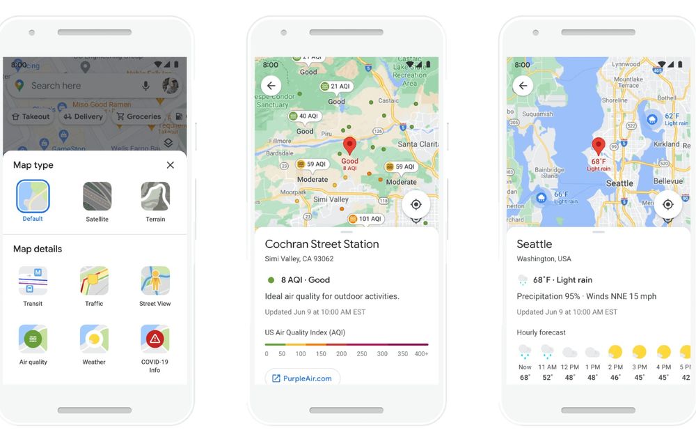 Se schimbă Google Maps: grafică nouă, informații despre vreme și calitatea aerului, trasee „verzi” - Poza 3