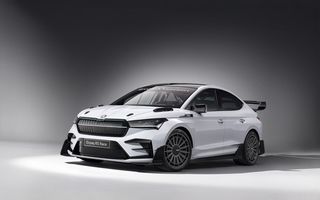 Noul concept Skoda Enyaq RS Race, o mașină de curse construită din materiale ecologice