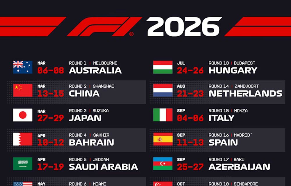 Formula 1 prezintă noul calendar pentru sezonul 2026: două curse în Spania - Poza 2