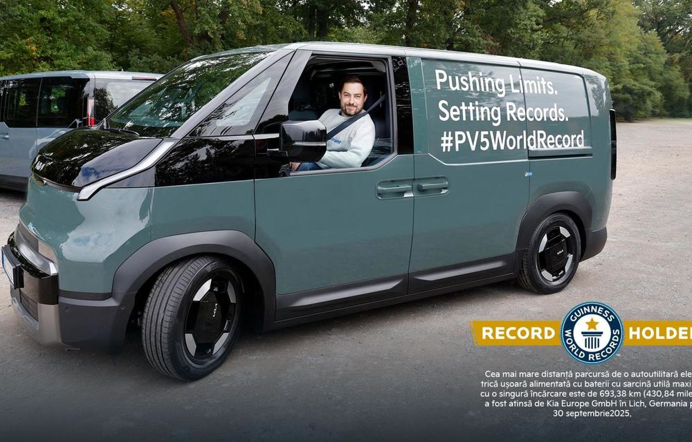 RECORD: Kia PV5 Cargo a mers 693 kilometri fără reîncărcare în condiții de sarcină utilă maximă - Poza 1 RECORD: Kia PV5 Cargo a mers 693 kilometri fără reîncărcare în condiții de sarcină utilă maximă - Poza 1