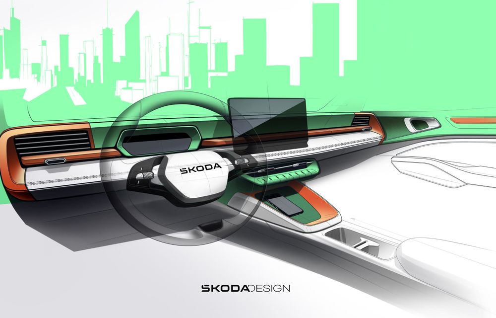 Skoda: primele schițe cu interiorul noului Epiq. Data lansării, confirmată - Poza 3