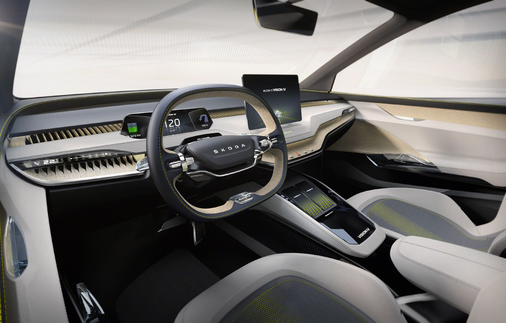 Skoda Vision iV: conceptul de 306 cai putere și autonomie de 500 de kilometri anticipează lansarea unui SUV coupe electric - Poza 2